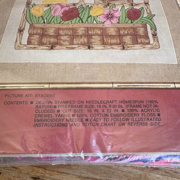 Creative Stitchery Crewel Kit 411K Etagere Flowers Embroidery Open Package - Picture 3 of 3